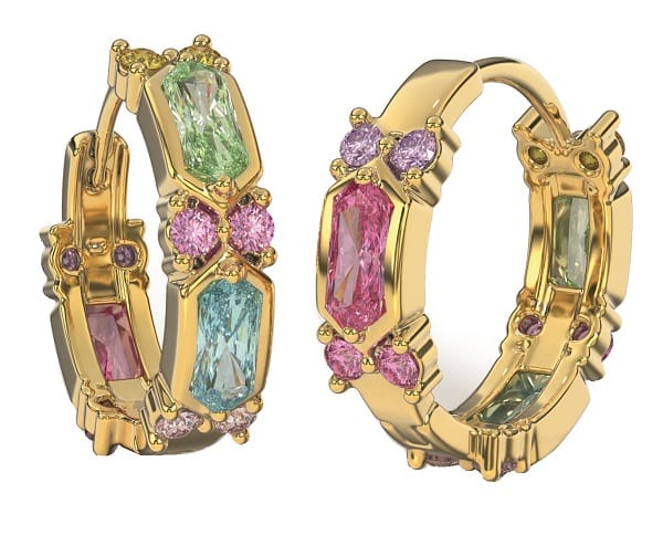 BJT415 ORECCHINI RING/CRISTALLI MULTICOLOR 19MM GOLD PLATED
