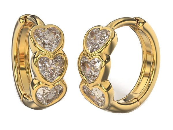 Bjt422 Orecchini 3 Hearts 12 Mm Gold Plated