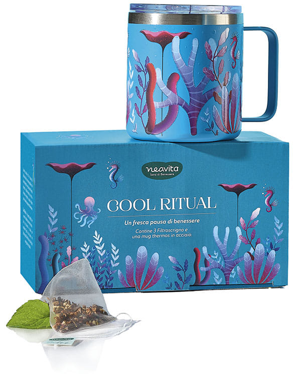 NEAVITA COFANETTO TWICE 3 FILTROSCRIGNO LIME SAMBUCO + 1 MUG THERMOS 330 ML AZZURRO