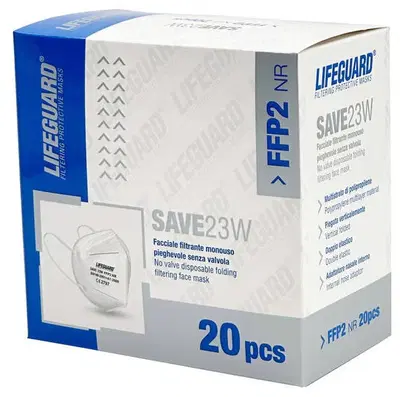 LIFEGUARD SAVE 23W FACCIALE FILTRANTE MONOUSO PIEGHEVOLE SENZA VALVOLA FFP2 20 PEZZI LIFEGUARD SAVE 23W FACCIALE FILTRANTE MONOUSO PIEGHEVOLE SENZA VALVOLA FFP2 20 PEZZI
