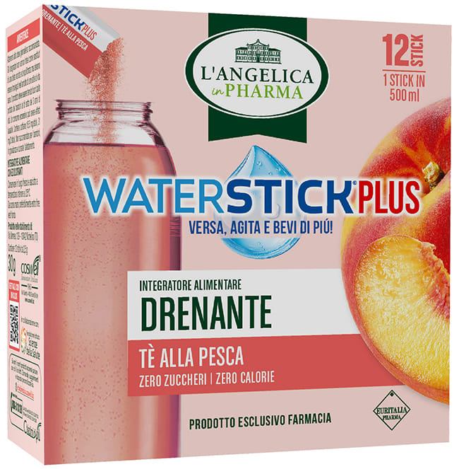 L'ANGELICA WATERSTICK PLUS DRENANTE TE ALLA PESCA 12 STICK ZERO ZUCCHERI SENZA GLUTINE NATURALMENTE PRIVO DI LATTOSIO