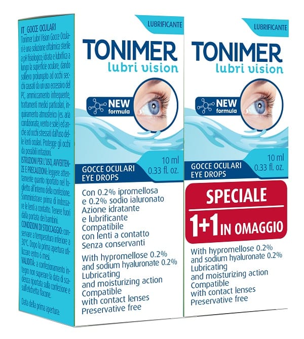 GOCCE OCULARI TONIMER LUBRI VISION 10 ML 2 PEZZI PROMO