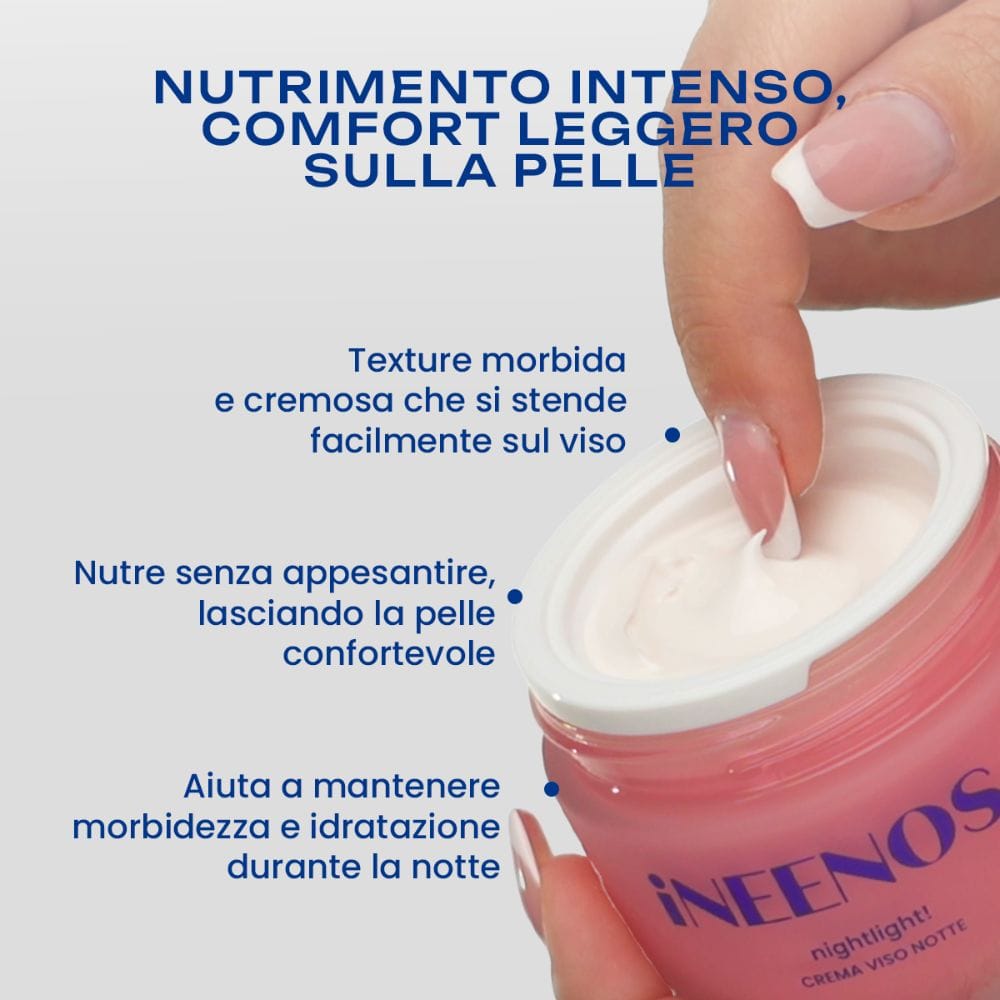 Crema Viso Notte Idratante Nutriente – INEENOS Nightlight! (50 ml) – crema notte illuminante e antiossidante per una pelle morbida e luminosa al risveglio