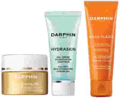 DARPHIN PARIS LES ESSENTIELS ANTIAGING PROTECTION CON ECLAT SUBLIME RADIANTE BOOSTING CAPSULES + HYDRASKIN ALL DAY SKIN HYDRATING CREAM GEL + SOLEIL PLAISIR SUN PROTECTIVE CREAM