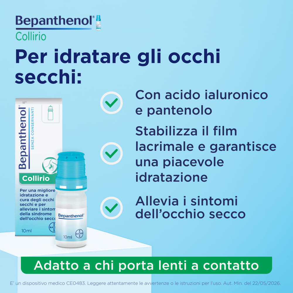  Bepanthenol Collirio - Lacrime artificiali occhi secchi senza conservanti, 10 ml
