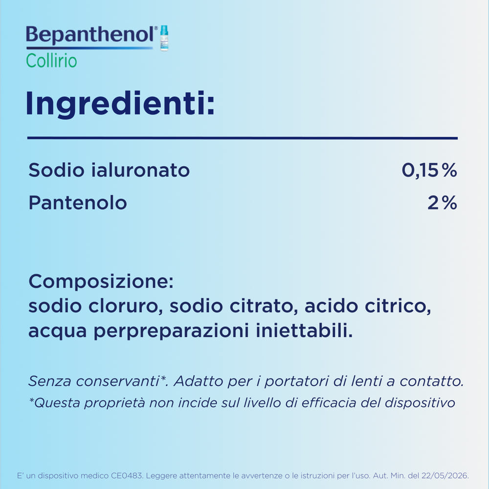  Bepanthenol Collirio - Lacrime artificiali occhi secchi senza conservanti, 10 ml