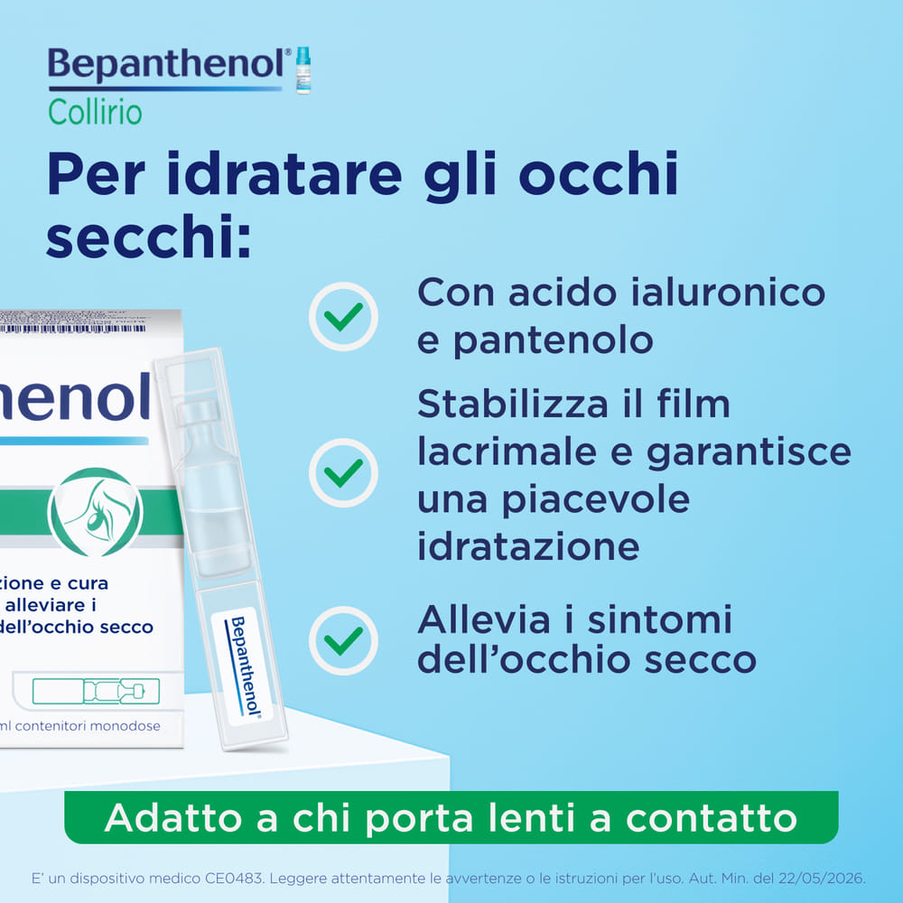 Bepanthenol Collirio Monodose - Lacrime artificiali occhi secchi senza conservanti, 20x0,5ml