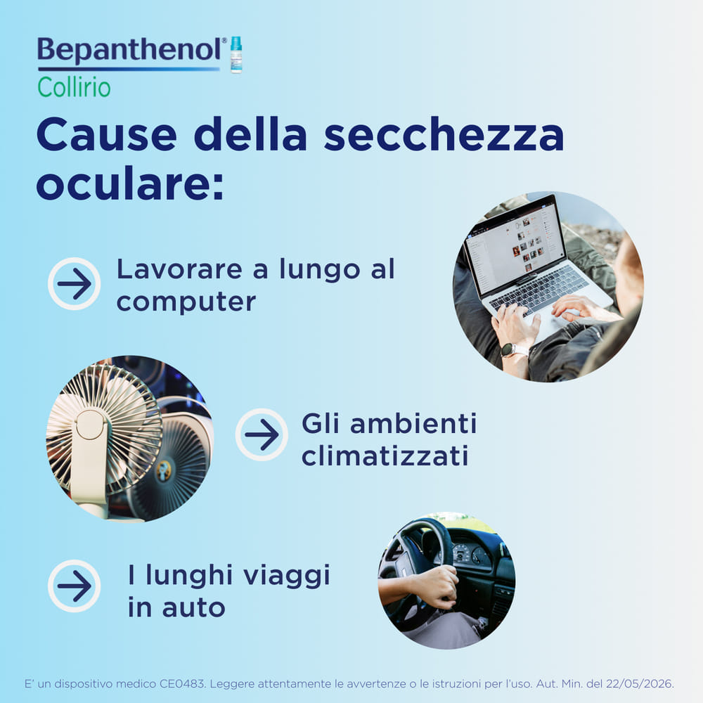 Bepanthenol Collirio Monodose - Lacrime artificiali occhi secchi senza conservanti, 20x0,5ml