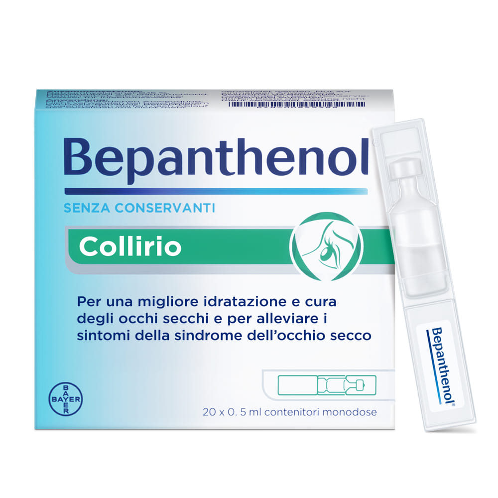 Bepanthenol Collirio Monodose - Lacrime artificiali occhi secchi senza conservanti, 20x0,5ml