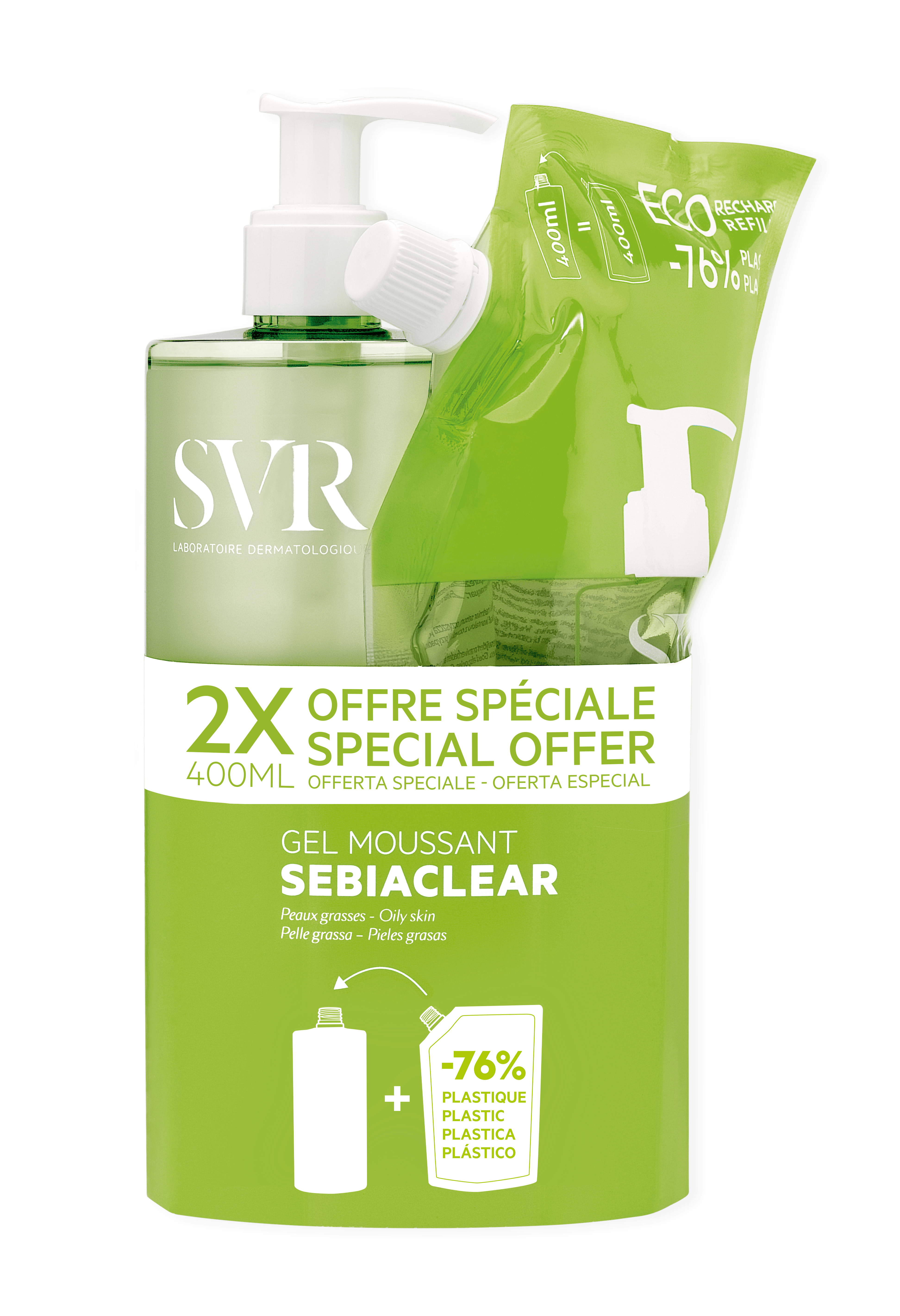 SEBIACLEAR GEL MOUSSANT 400 ML + REFILL 400 ML