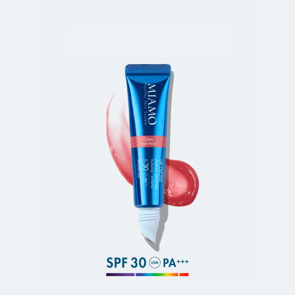 MIAMO SKINCOLOR CARE LIP GLOSS AGING DEFENSE SPF 30+ CORAL PEACH FLAVOR 15 ML