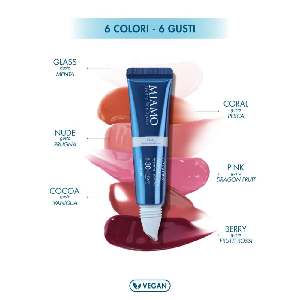 MIAMO SKINCOLOR CARE LIP GLOSS AGING DEFENSE SPF 30+ GLASS SWEET MINT FLAVOR 15 ML