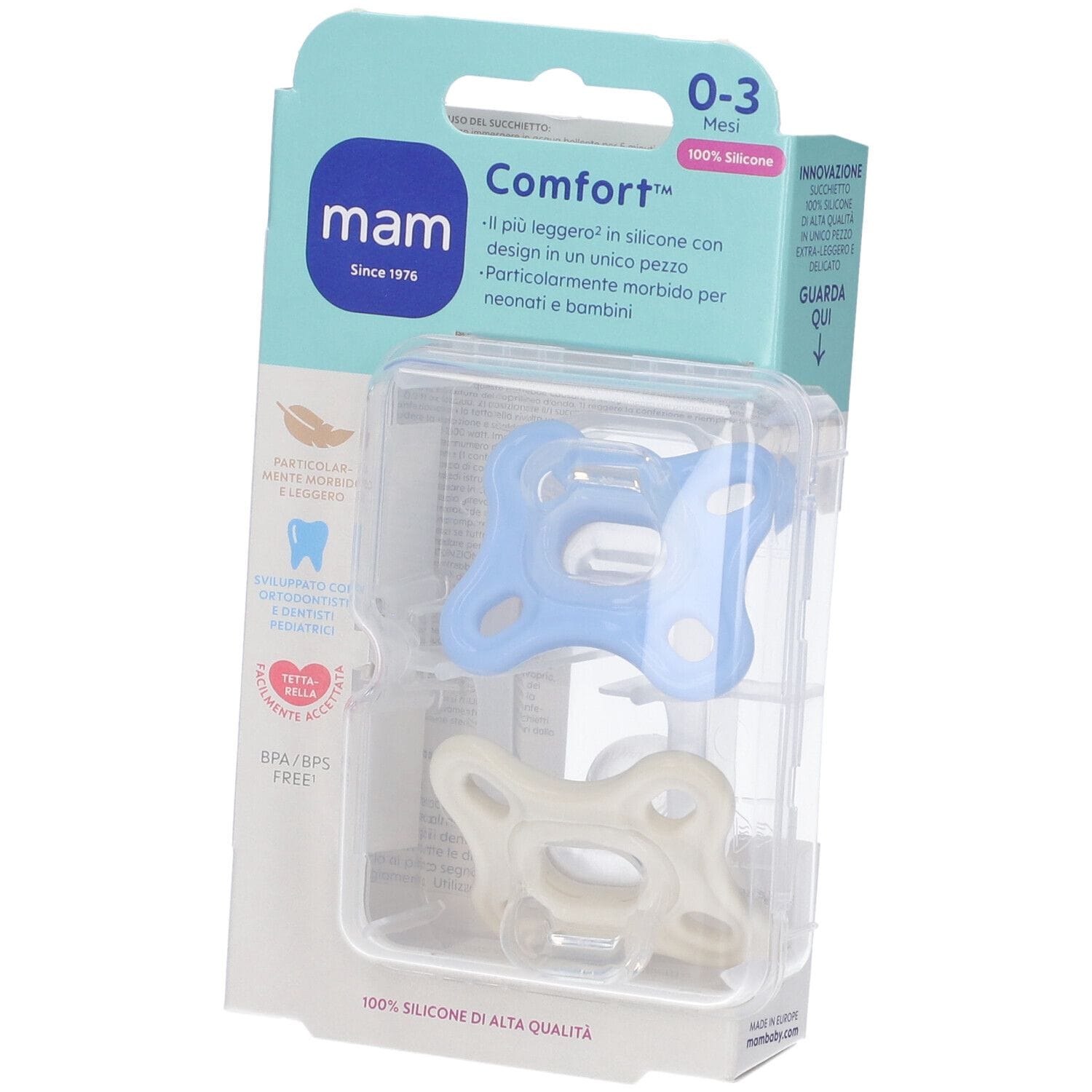 MAM SUCCHIETTO COMFORT 0-3 MESI SILICONE 2 PEZZI