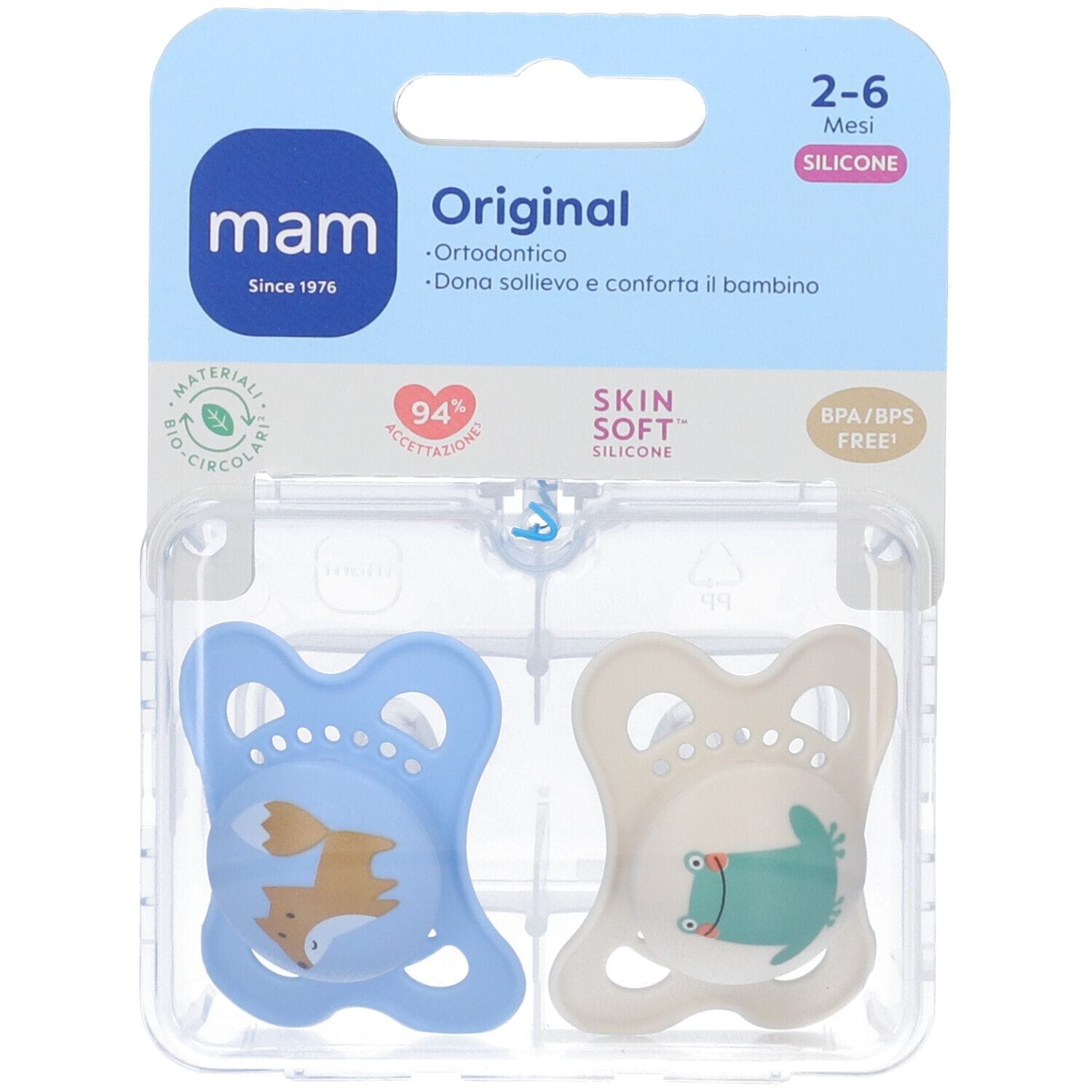 MAM SUCCHIETTO ORIGINAL 2-6 MESI SILICONE 2 PEZZI