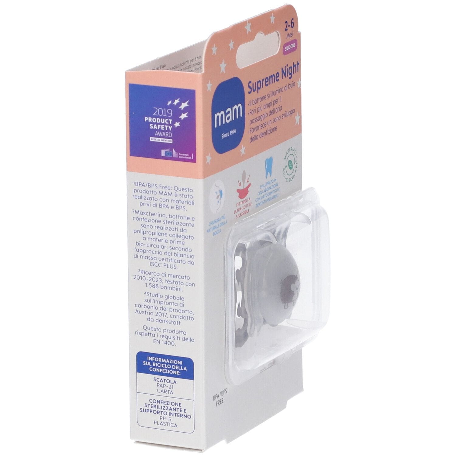 MAM SUCCHIETTO SUPREME NIGHT 2-6 MESI SILICONE 1 PEZZO