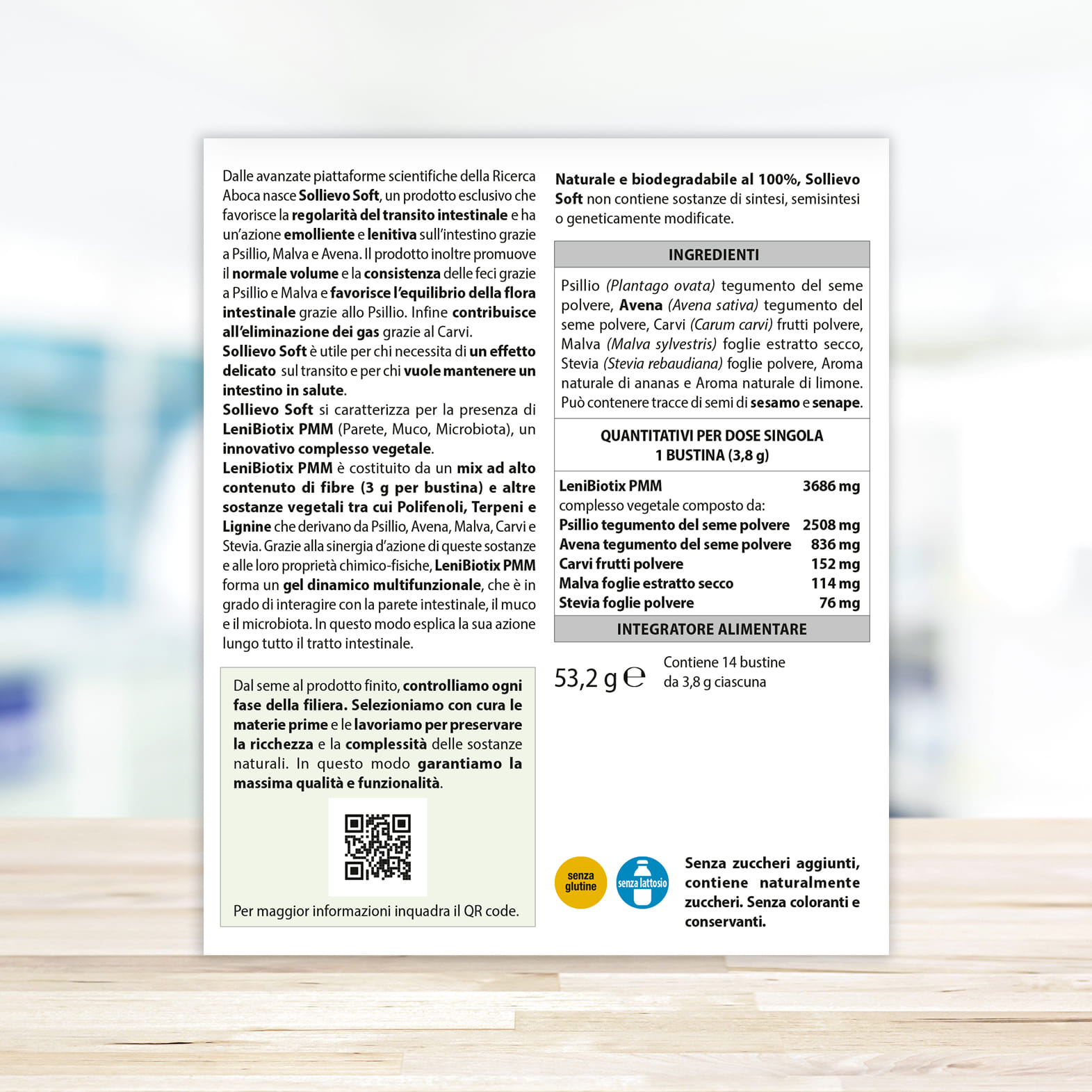 SOLLIEVO SOFT 14 BUSTINE GRANULARI DA 3,8 G SENZA GLUTINE SENZA LATTOSIO SENZA ZUCCHERI AGGIUNTI