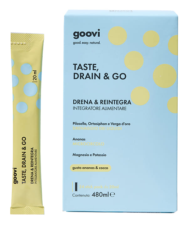 GOOVI TASTE DRAIN&GO GUSTO ANANAS & COCCO 24 STICK PACK 20 ML SENZA GLUTINE NATURALMENTE PRIVO DI LATTOSIO