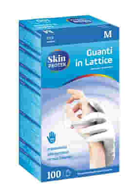 GUANTO NON CHIRURGICO MONOUSO IN LATTICE CON AMIDO DI MAIS SKIN PROTEK AMBIDESTRO POLSINO SALVASTRAPPO MISURA MEDIUM