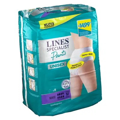 LINES SPECIALIST PANTS MAXI M X 8 PANNOLONE MUTANDINA INDOSSABILE COME NORMALE BIANCHERIA TIPO PULL-ON LINES SPECIALIST PANTS MAXI M X 8 PANNOLONE MUTANDINA INDOSSABILE COME NORMALE BIANCHERIA TIPO PULL-ON