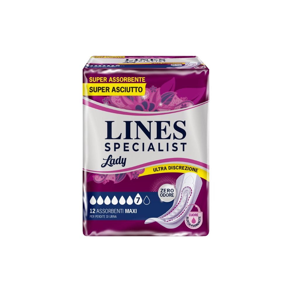 ASSORBENTI PER INCONTINENZA LINES SPECIALIST LADY ULTRA DISCREZIONE 7 MAXI 12 PEZZI