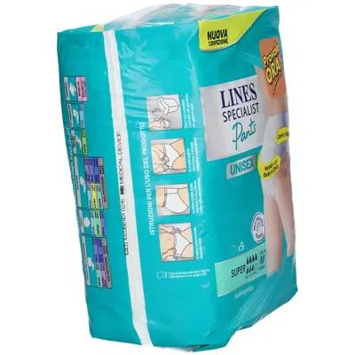 LINES SPECIALIST PANTS SUPER M X 9 PANNOLONE MUTANDINA INDOSSABILE COME NORMALE BIANCHERIA TIPO PULL-ON LINES SPECIALIST PANTS SUPER M X 9 PANNOLONE MUTANDINA INDOSSABILE COME NORMALE BIANCHERIA TIPO PULL-ON