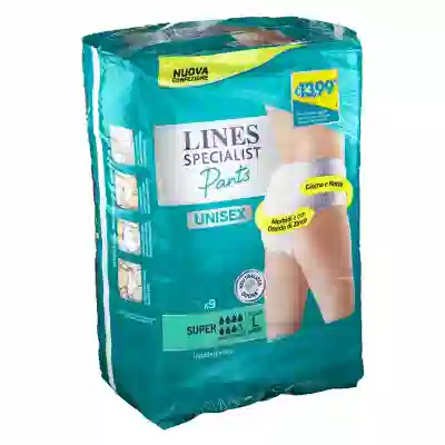 LINES SPECIALIST PANTS SUPER L X 9 PANNOLONE MUTANDINA INDOSSABILE COME NORMALE BIANCHERIA TIPO PULL-ON