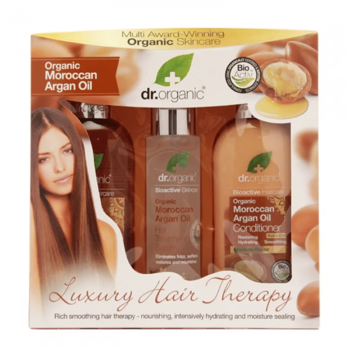 Dr Organic Argan Lux Hair Therapy Gift Pack: Dr Organic Argan Shampoo 250 Ml + Organic Argan Conditioner Balsamo 265 Ml +Organic Argan Olio Capelli Li