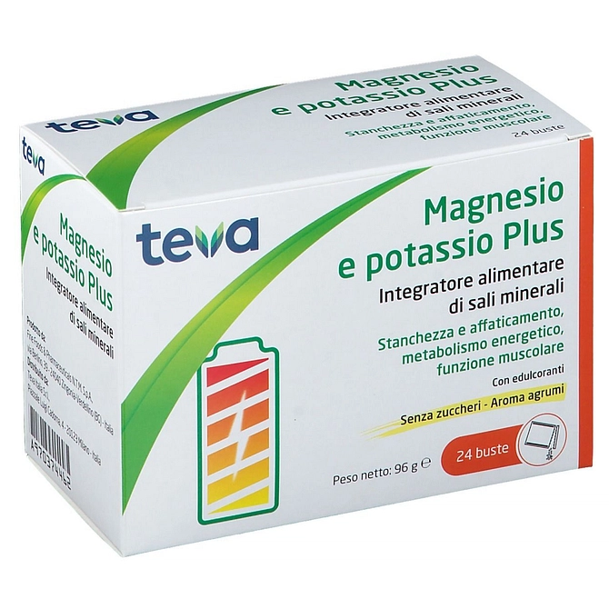 Magnesio Potassio Plus Teva 24 Bustine Senza Zuccheri Aroma Agrumi