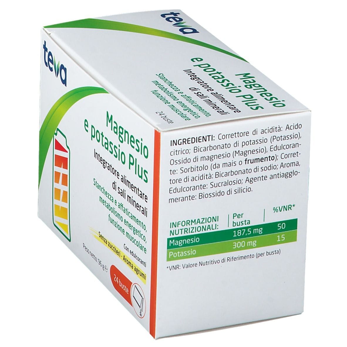 MAGNESIO POTASSIO PLUS TEVA 24 BUSTINE SENZA ZUCCHERI AROMA AGRUMI
