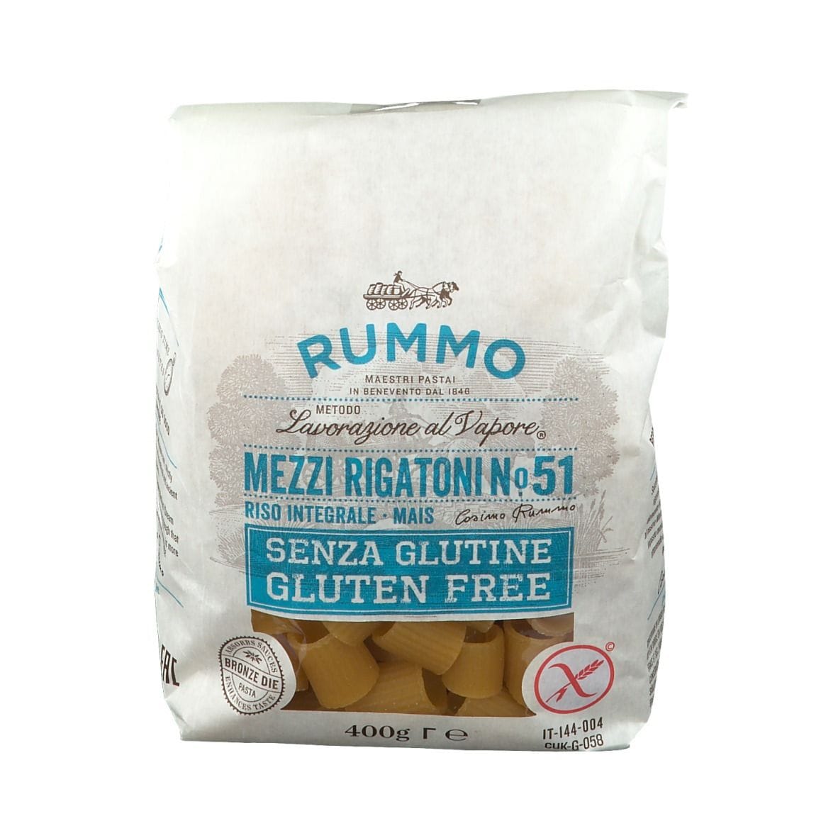 RUMMO MEZZI RIGATONI N51 DI RISO INTEGRALE E MAIS 400 G
