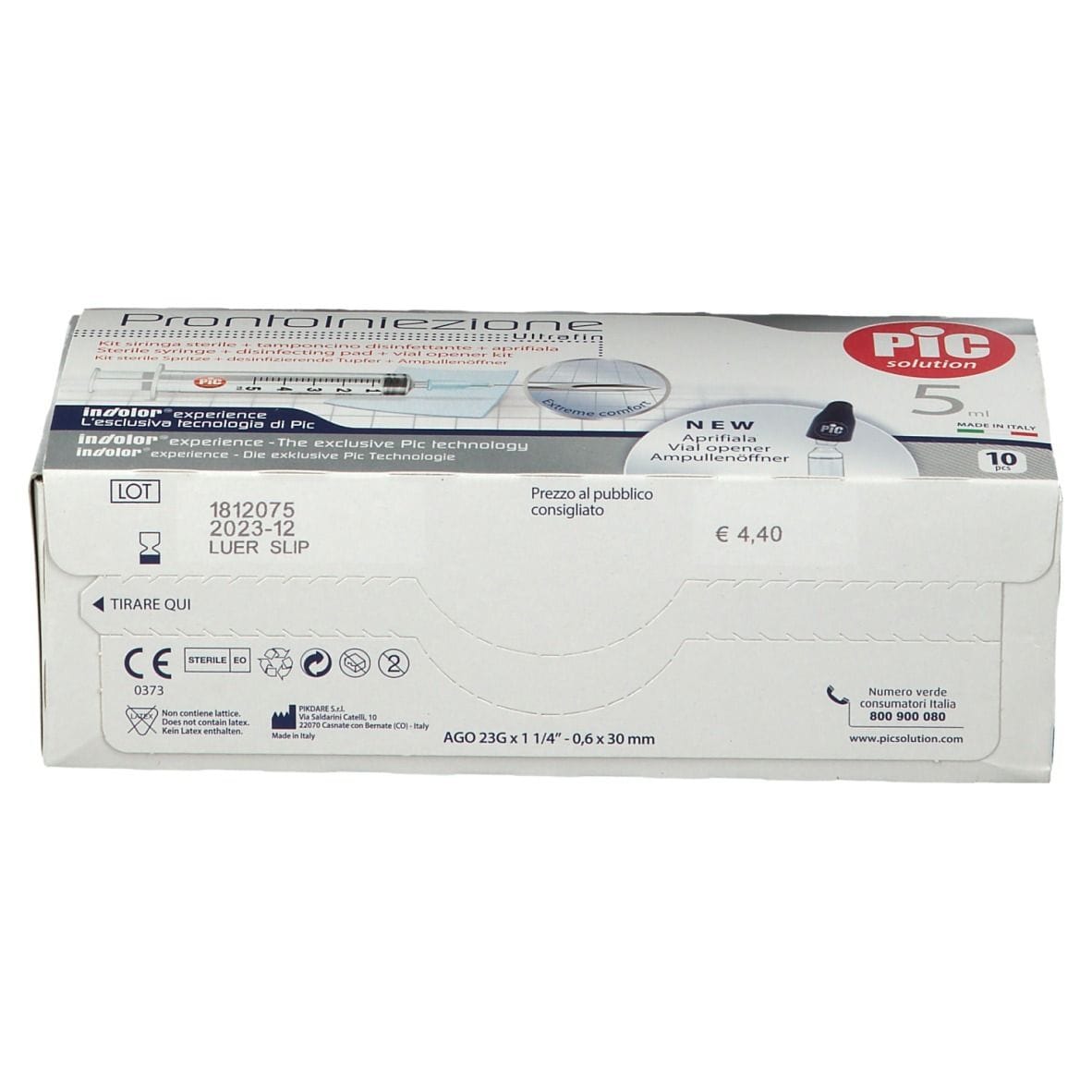 SIRINGA PIC SOLUTION PRONTA INIEZIONE AGO MONTATO MISURA GAUGE 23 1 1/4 10 PEZZI