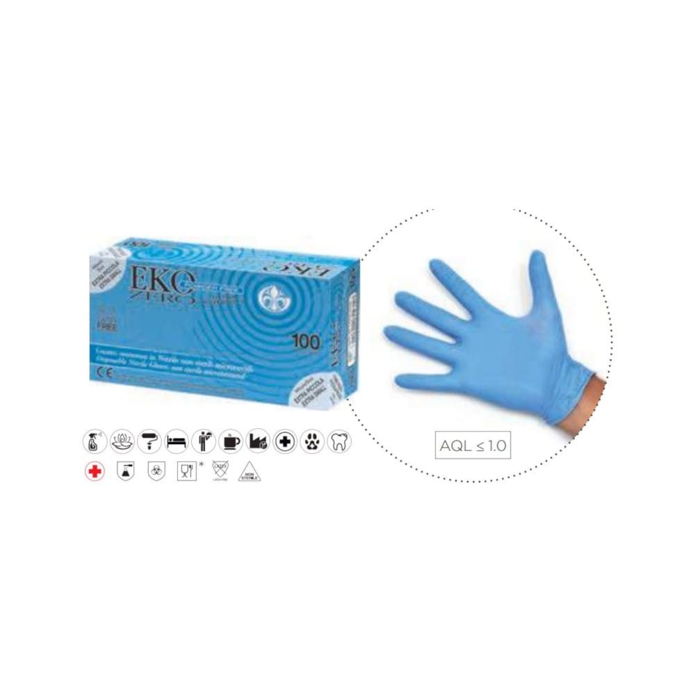 GUANTO MONOUSO IN NITRILE BLU SUPERFICIE MICRORUVIDA EKO ZERO PW SENZA POLVERE MISURA 9 LARGE 100 PEZZI