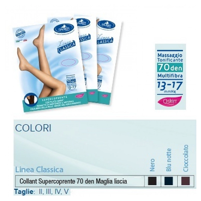 Sauber Collant 70 Denari Super Coprente Maglia Liscia Blu 3 Linea Classica