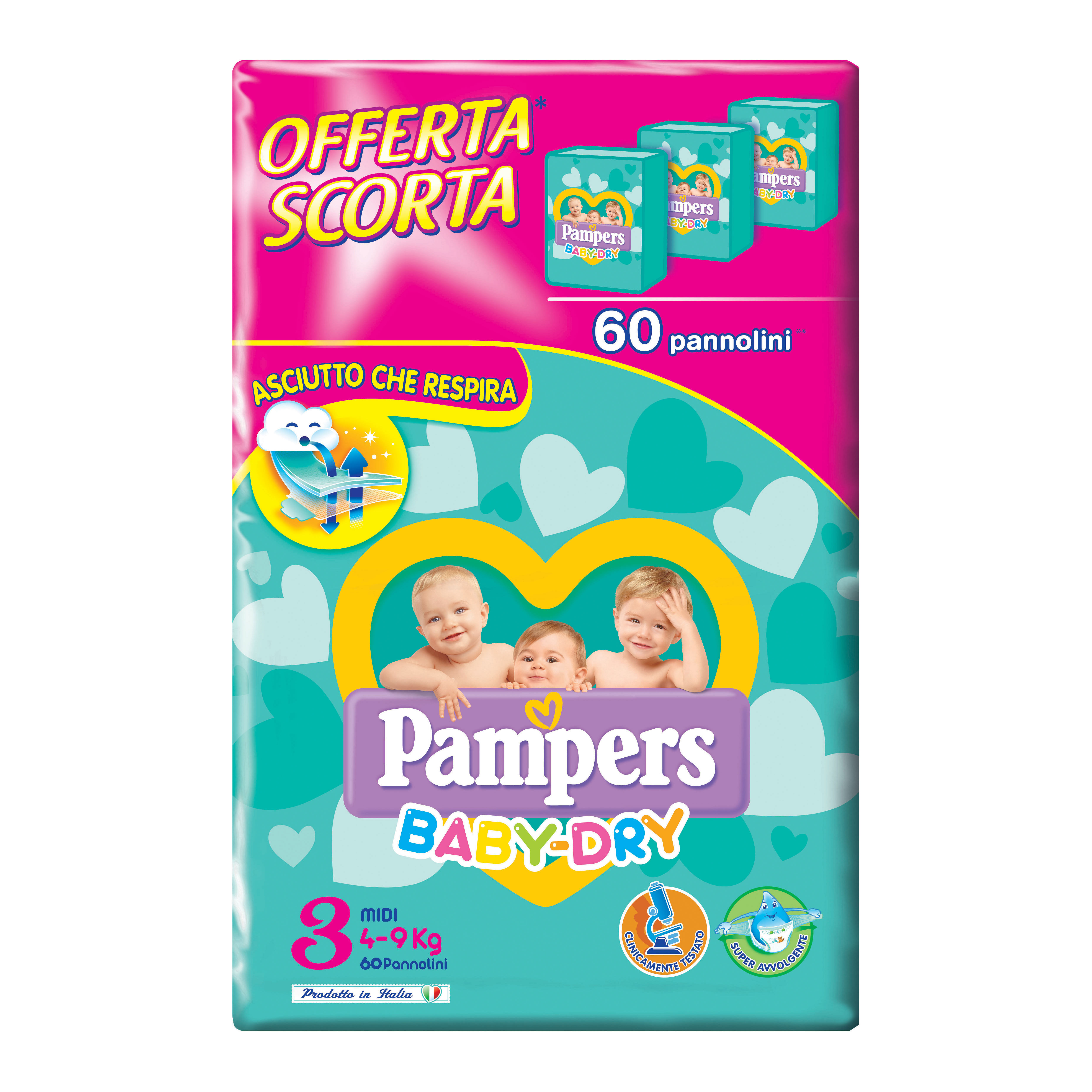 Pampers Baby Dry Trio Dwct Midi 60 Pezzi