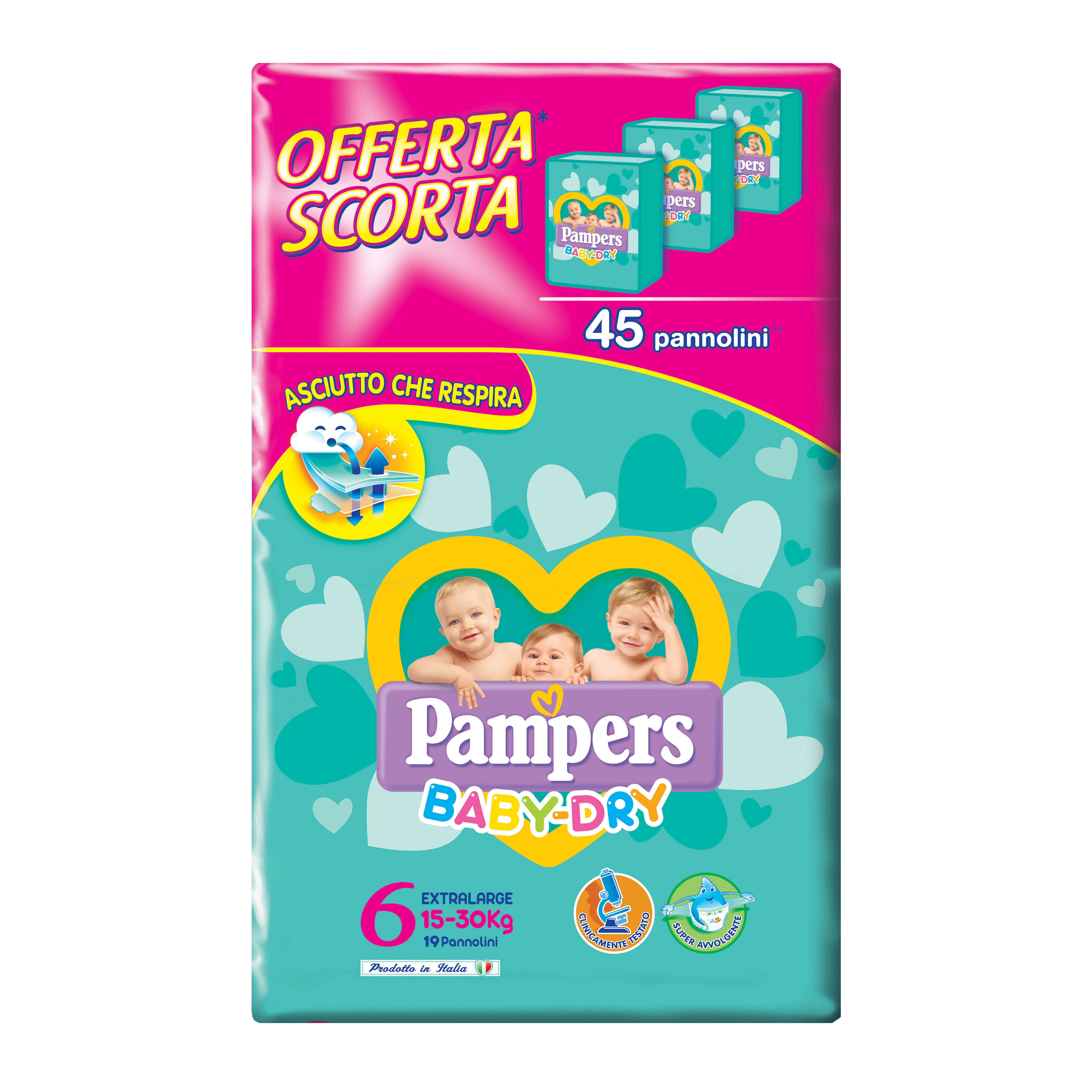 Pampers Baby Dry Trio Dwct Xl 45 Pezzi