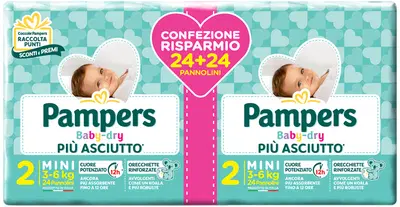 PAMPERS BABY DRY DUO DOWNCOUNT MINI 48 PEZZI PAMPERS BABY DRY DUO DOWNCOUNT MINI 48 PEZZI