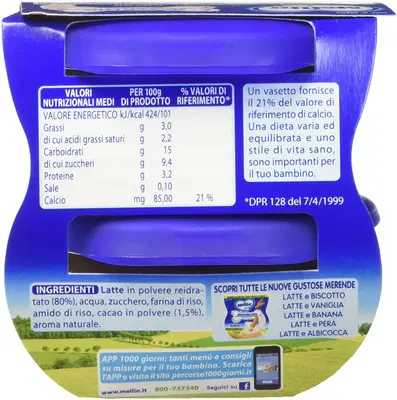 MELLIN MERENDA LATTE CACAO 2 X 100 G MELLIN MERENDA LATTE CACAO 2 X 100 G