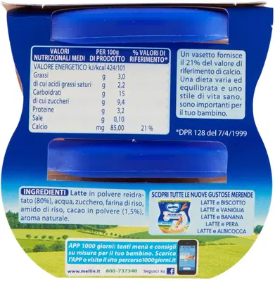 MELLIN MERENDA LATTE CACAO 2 X 100 G MELLIN MERENDA LATTE CACAO 2 X 100 G