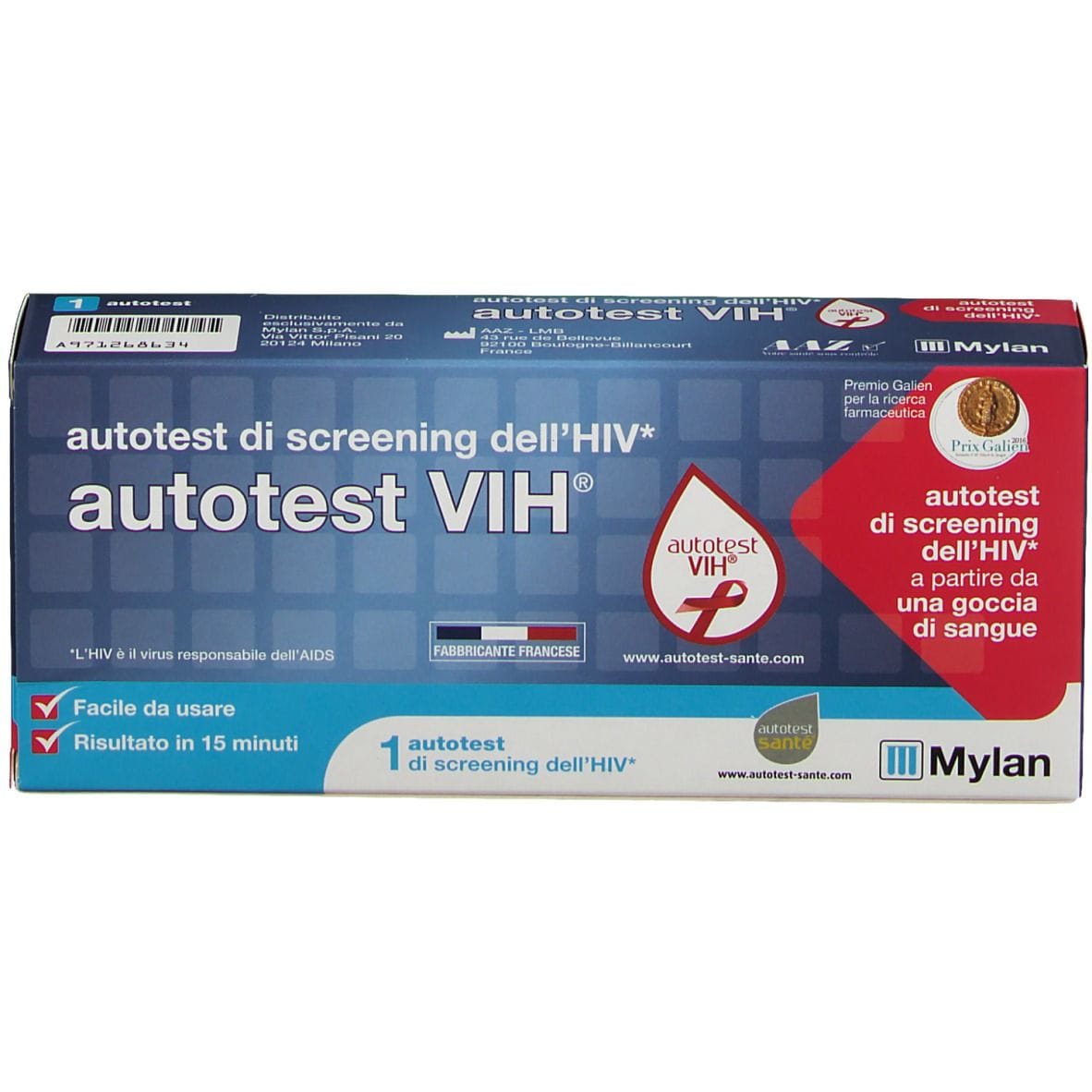 AUTOTEST VIH SCREENING DELL'HIV CONTIENE 1 AUTOTEST + SOLUZIONE + BISTURI + CEROTTO + GARZA + SALVIETTA DISINFETTANTE