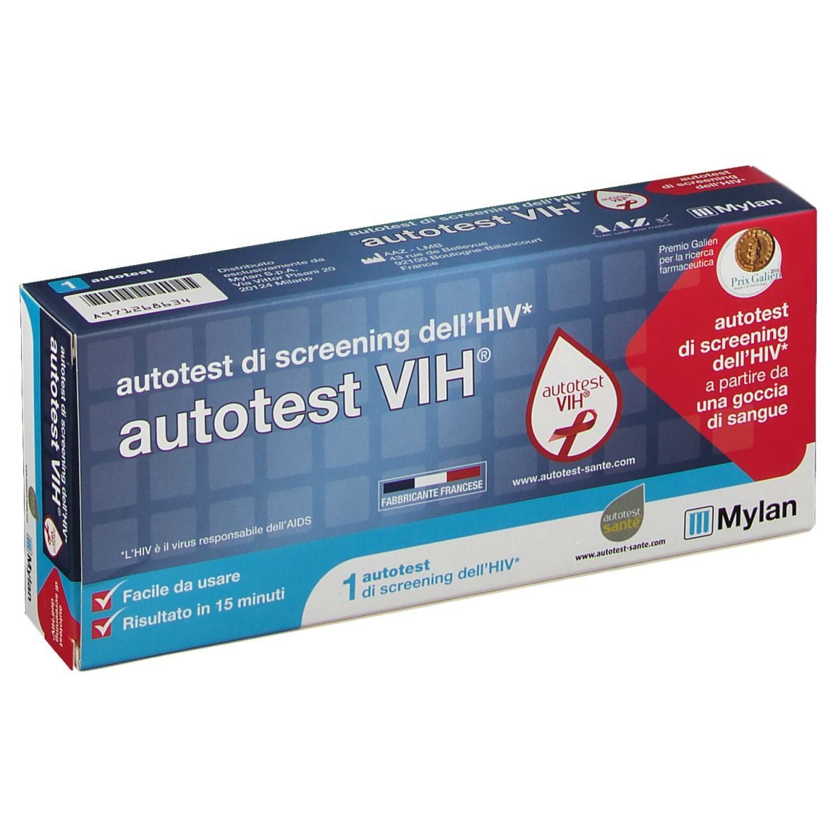 AUTOTEST VIH SCREENING DELL'HIV CONTIENE 1 AUTOTEST + SOLUZIONE + BISTURI + CEROTTO + GARZA + SALVIETTA DISINFETTANTE