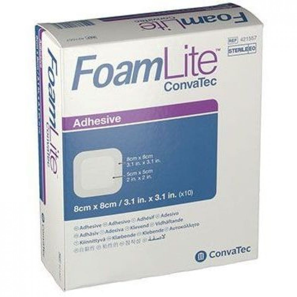 Medicazione In Schiuma Di Poliuretano Sottile Assorbente Con Adesivo In Silicone Microforato Convatec Foam Lite 8 X8 10 Pezzi