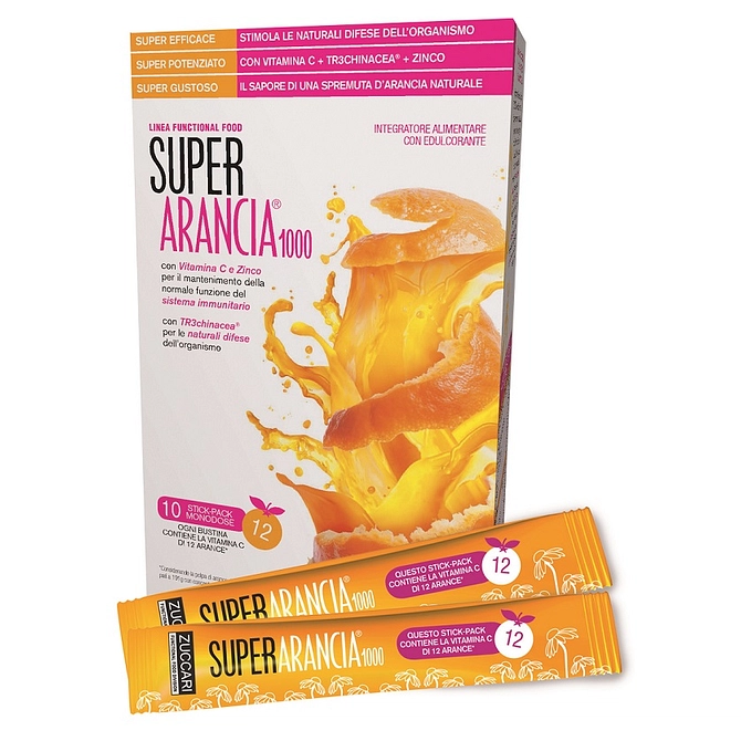 Super Arancia 1000 10 Stick Pack Monodose Da 3,7 G Integratore Alimentare Con Edulcorante
