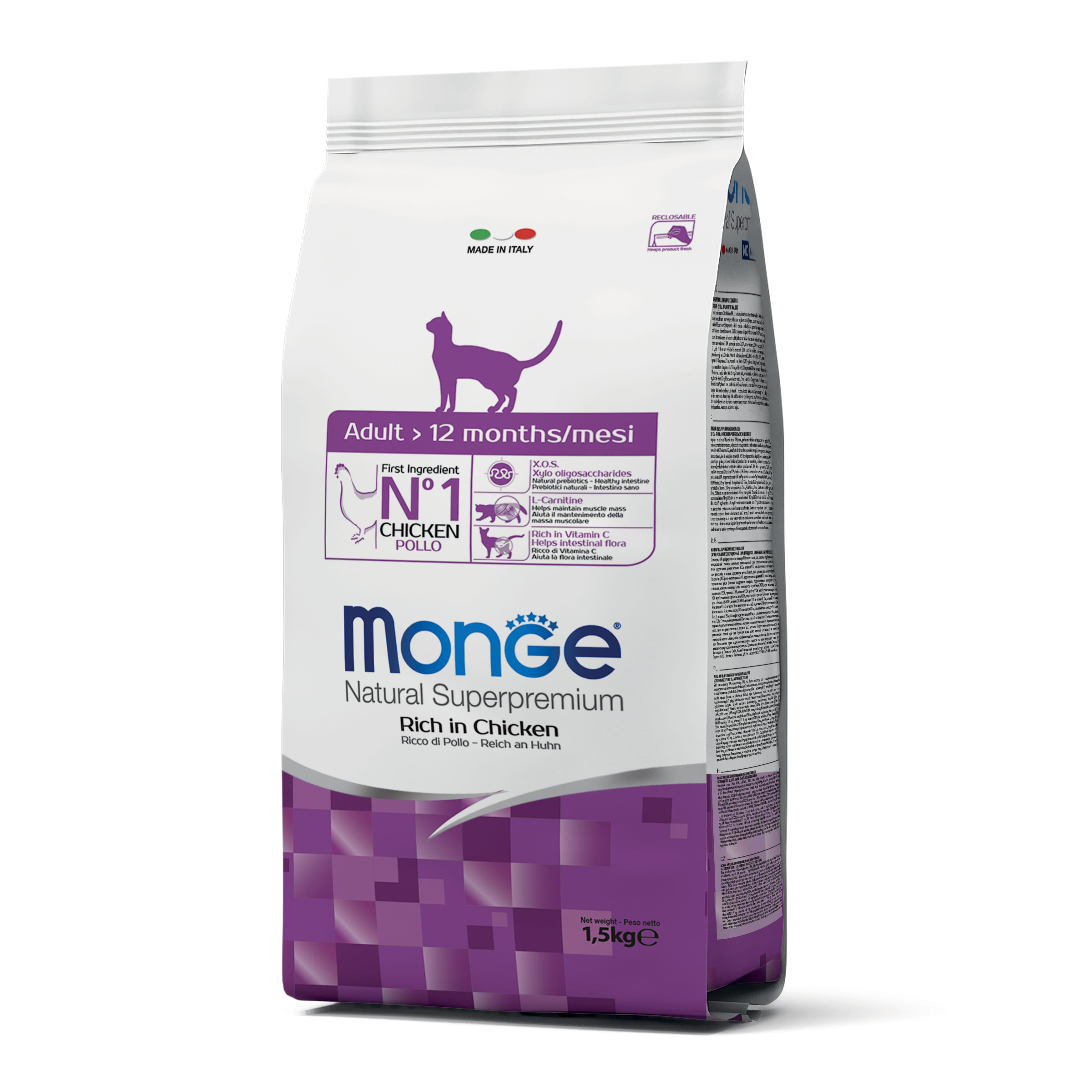 MONGE NATURAL SUPERPREMIUM SECCO GATTO ADULT CAT 1,5 KG