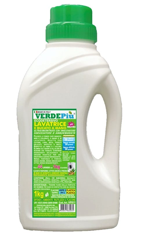 VERDEPIU' ECODETERSIVO LAVATRICE 1 L FLACONE PIENO