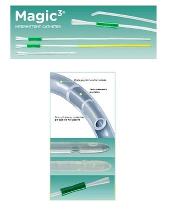 CATETERE VESCICALE INTERMITTENTE MAGIC-3 GO AUTOLUBRIFICANTE IN PURO SILICONE 100% IDROFILO TRASPARENTE DONNA LUNGHEZZA 15CM CH12 30 PEZZI