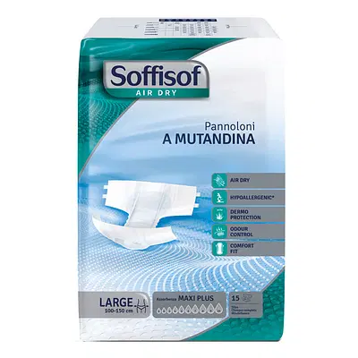 SOFFISOF PANNOLINO MUTANDINA AIR DRY SOFFISOF MAXI PLUS L 15 PEZZI SOFFISOF PANNOLINO MUTANDINA AIR DRY SOFFISOF MAXI PLUS L 15 PEZZI