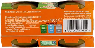 PLASMON OMOGENEIZZATO BROCCOLI 2 X 80 G PLASMON OMOGENEIZZATO BROCCOLI 2 X 80 G