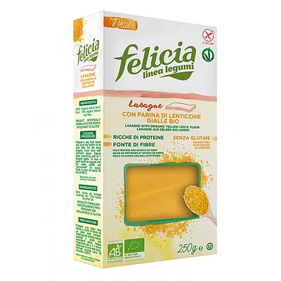 FELICIA BIO LASAGNE LENTICCHIE GIALLE CON RISO INTEGRALE 250 G FELICIA BIO LASAGNE LENTICCHIE GIALLE CON RISO INTEGRALE 250 G
