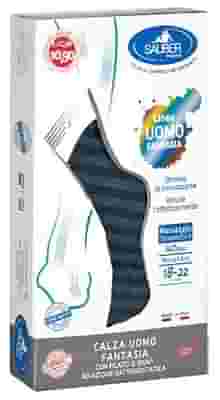 SAUBER CALZA UOMO FANTASIA Q-SKIN 140 DEN BLU RIGA LARGA DENIM TAGLIA P PROMO