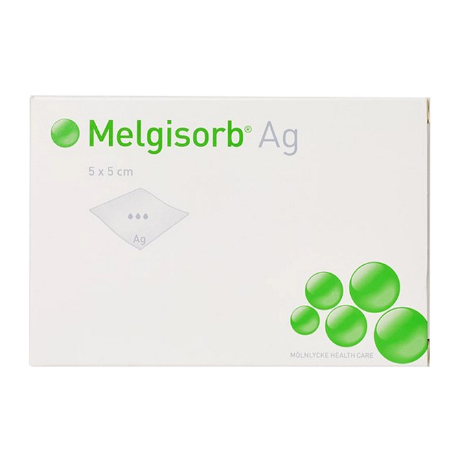 Melgisorb Ag Medicazione Antimicrobica Assorbente In Fibre Di Alginato Con Carbossimetilcellulosa 5 X5 Cm 10 Pezzi